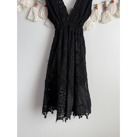 Temptation Positano Black Eyelet Crochet Smocked Mini Dress Coquette Whimsigoth - Picture 7 of 10